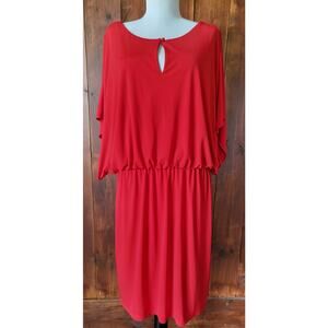 Coldwater Creek Women 14 Red Knee-Length Flutter Sleeve Dress Keyhole Neck Sleek